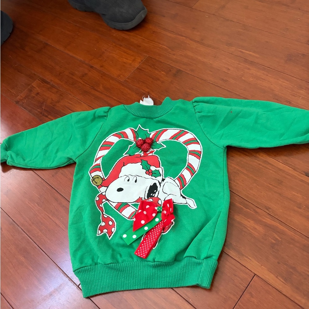 Green Snoopy Candy Cane Heart Holiday Sweatshirt